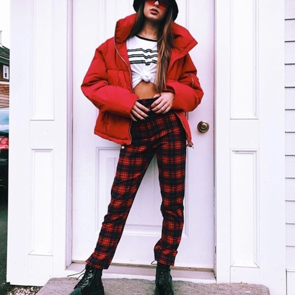 LF High Waisted Red Plaid Pants